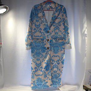 OrderPlus 1950's-style house coat with blue baroque pattern, unlined